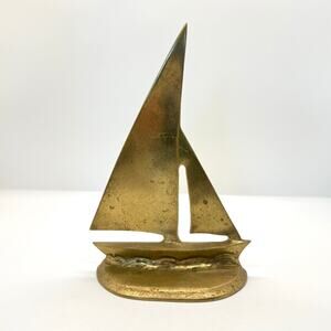 VTG Brass Sailboat Figurine Mid Century Modern MCM Nautical Coastal Decor 7 1/2"
